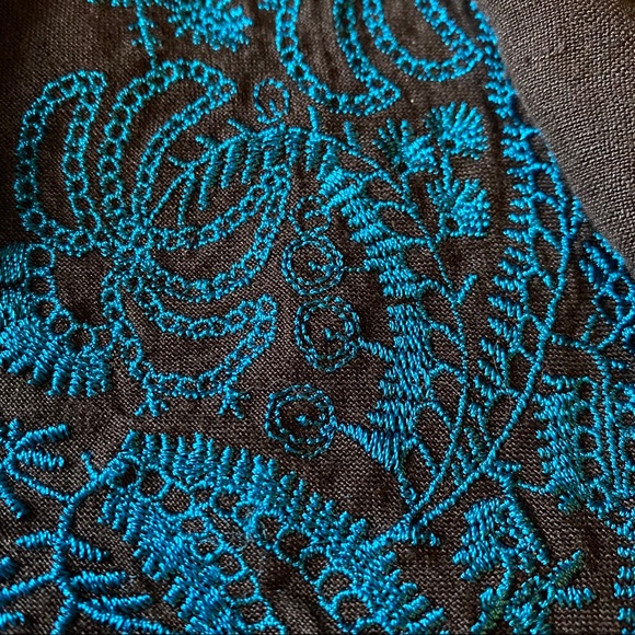 NY Collection Scalloped hem embroidered a-line flare skirt brown turquoise PM - Picture 4 of 11